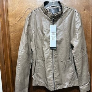 Taupe medium leather jacket. NEVER WORN.